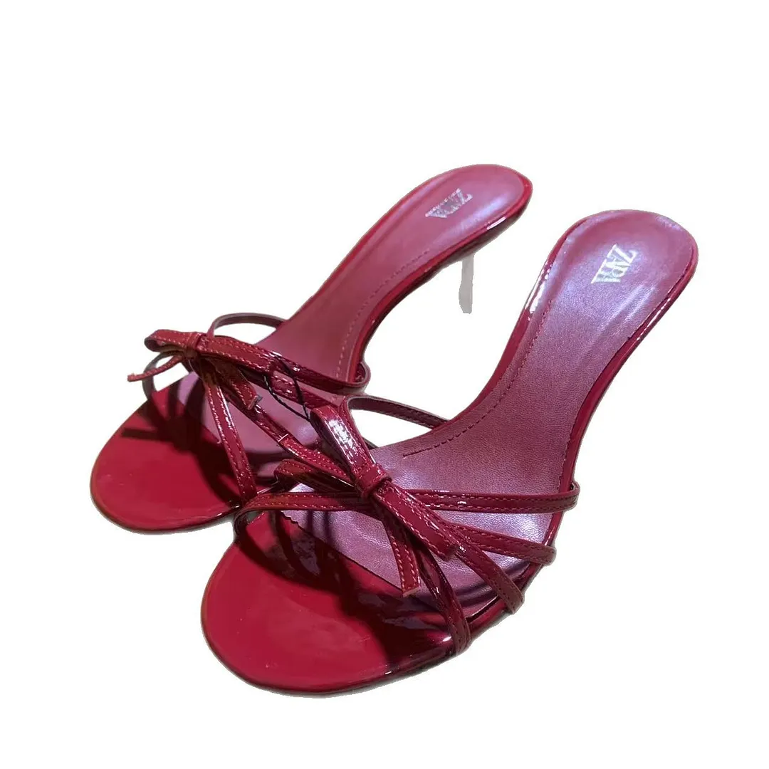 Breakj Breakj New Spring New Red High Quality Coarse And Bow Round Head Slippers Woman