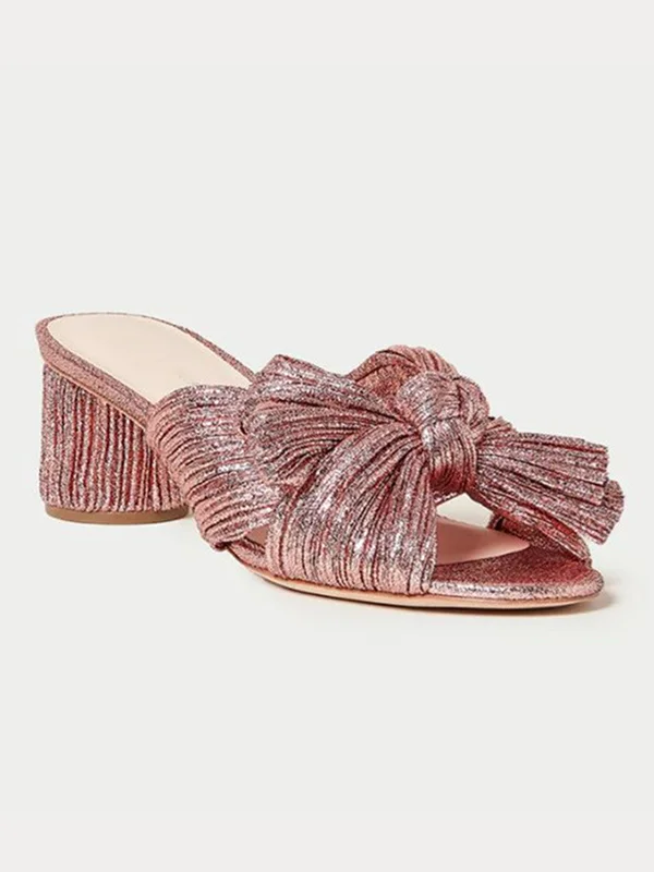 Hollow Peep Toe Pleated Shiny Slippers Pumps Sandals