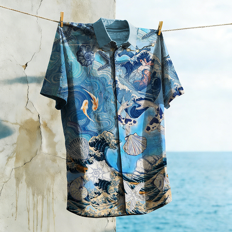 Marine Life Vacation Print Shirt elevenforest
