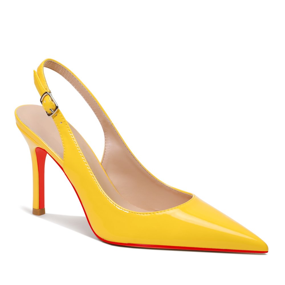 90mm Mid Heels for Women Slingback Pumps Sandals Pointed Toe Pumps Red Bottoms Shoes-MERUMOTE