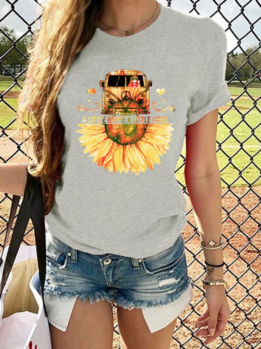 Round Neck Short Sleeves Printed T-shirt