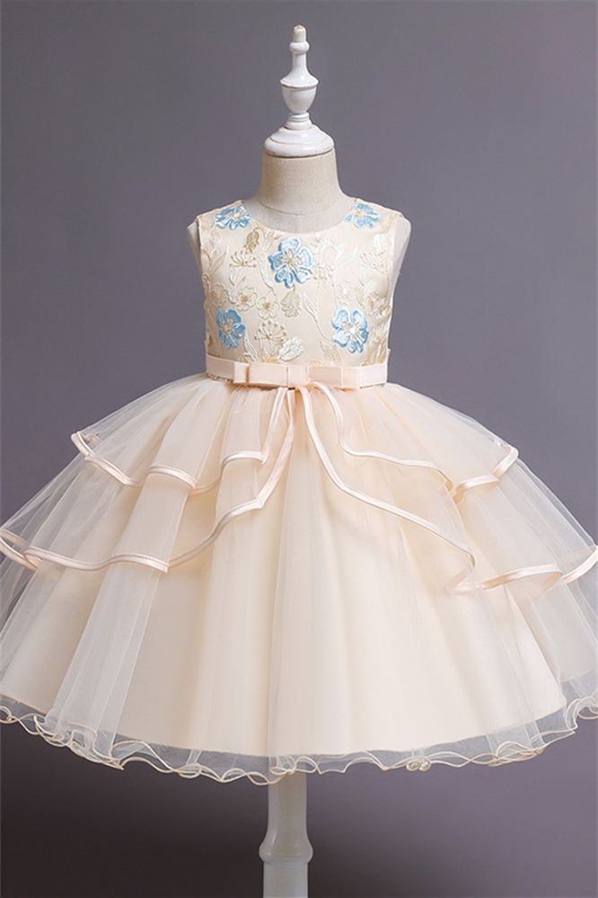 Pretty Scoop Sleeveless Short Flower Girl Dress Tulle With Embriodiary - lulusllly