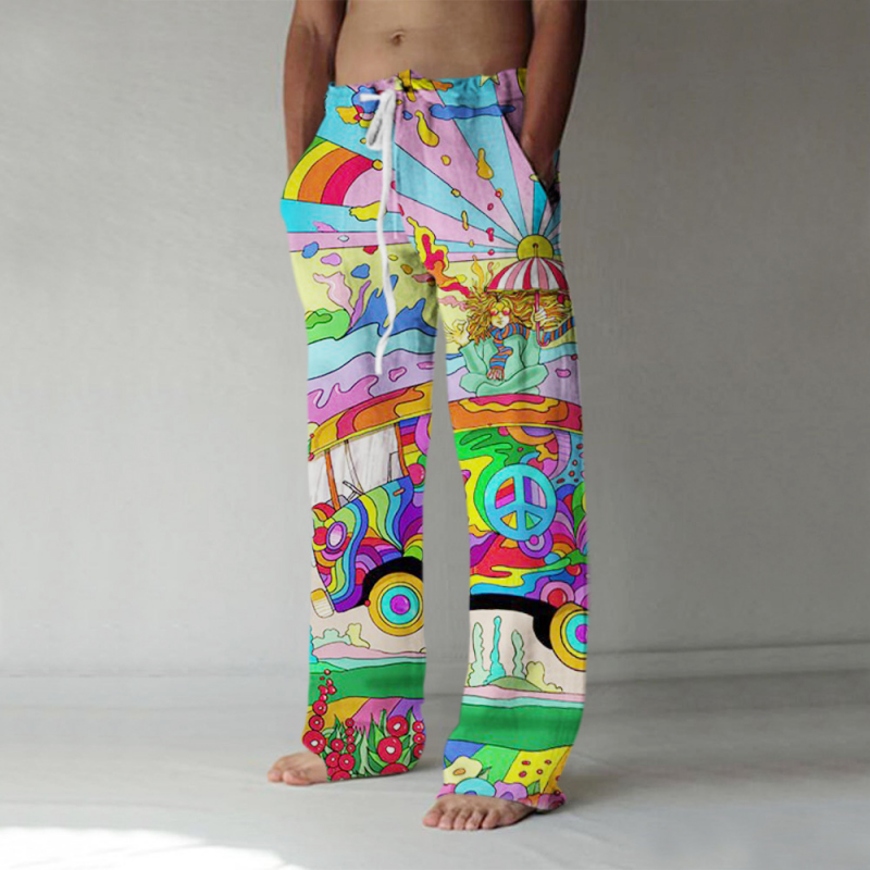 Men's loose art portrait print trousers