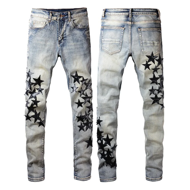 Amiri Jeans Aqua Blue Slim Fit Straight Print