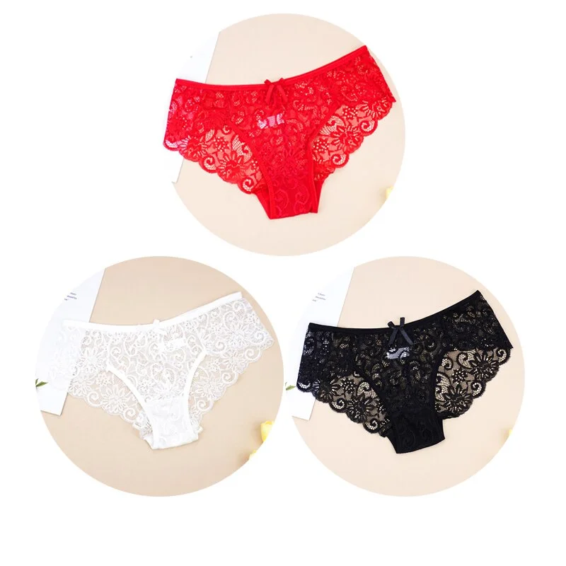 Billionm Sexy Women Lace Panties Underwear Breathable Briefs Transparent Floral Bow Soft Comfort Lingerie Size S M L XL