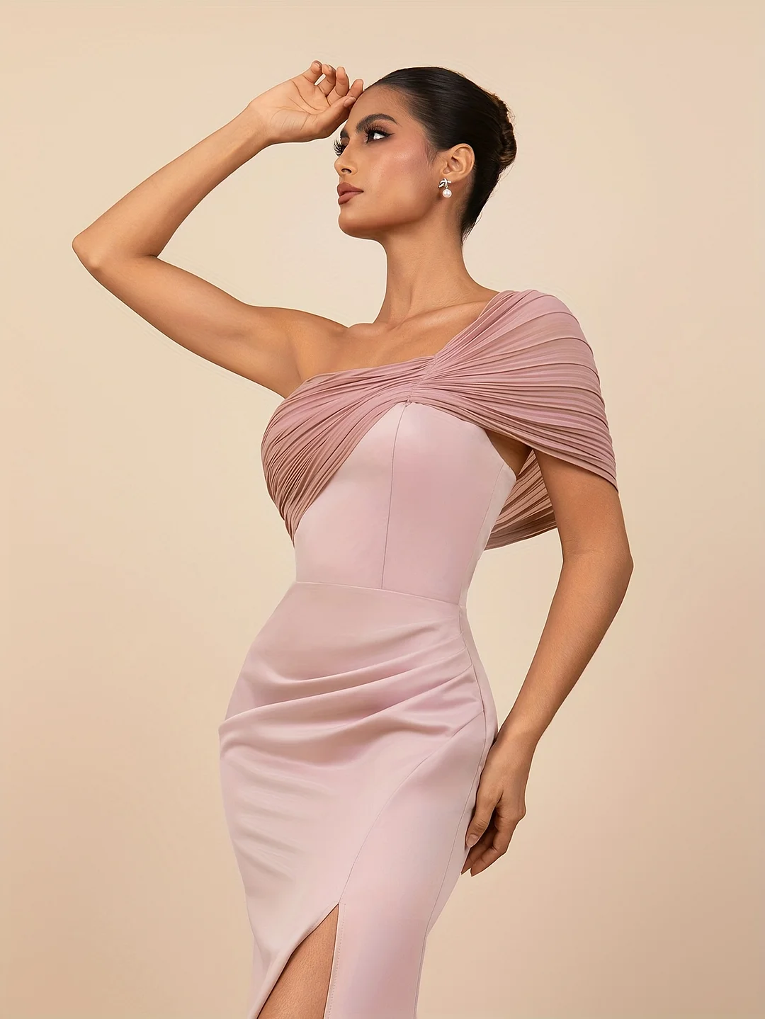Ann Ann Women's Elegant Prom & Formal Dresses - Long Formal Gowns With Single Shoulder Neckline, Flowy A-Line Party Dress In Soft Pink For Weddings, Graduation, Galas - Evening Gala Attire, Prom Dress, Wedding Guest Attire, Sophisticated Silhouette | IFYHOME
