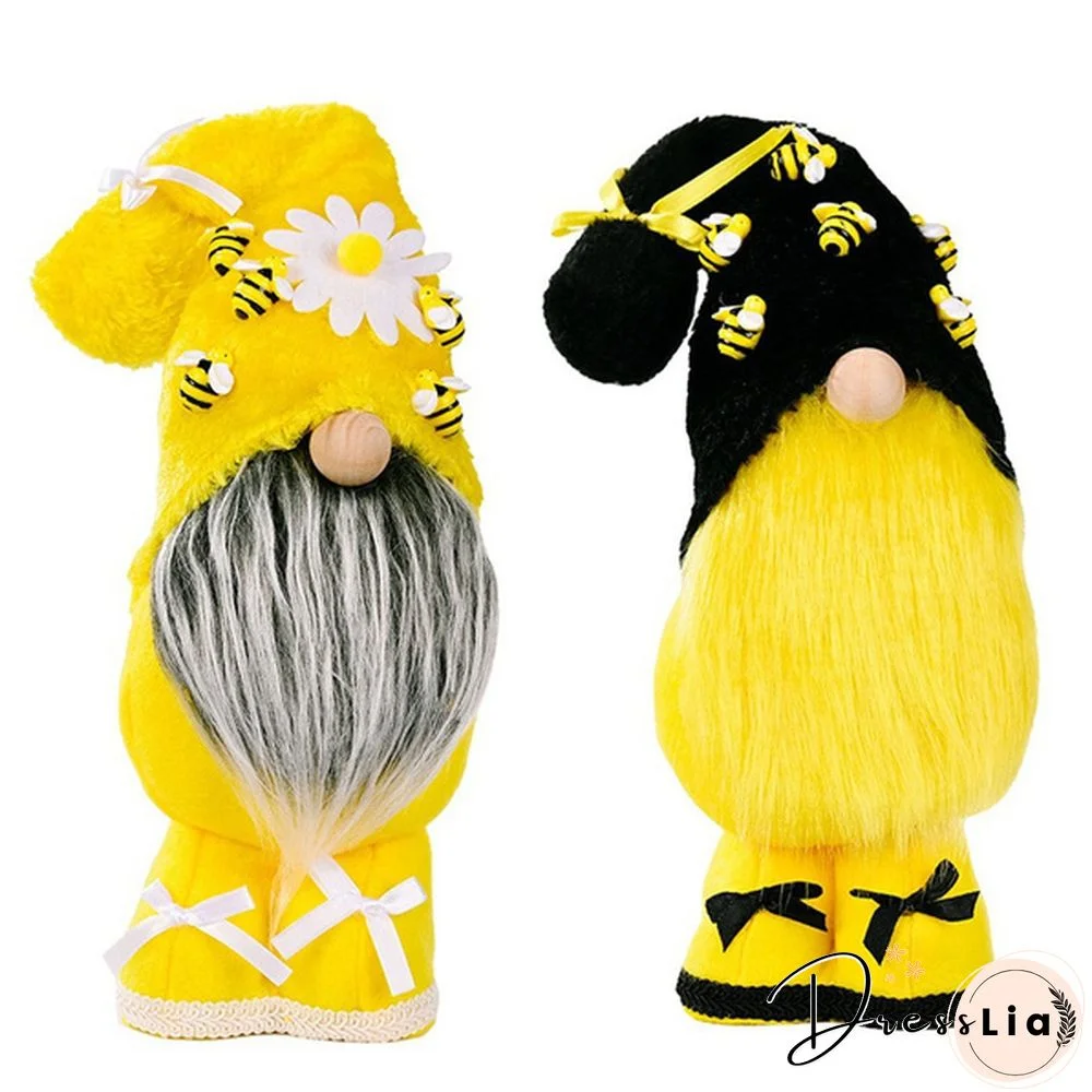 2 Pcs Bumble Bee Tomte Nisse Swedish Elf Doll Home Farmhouse Kitchen Decor Shelf Tiered Tray Decoration