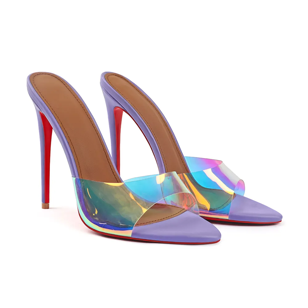 120mm/100mm Women's Sandals Strap Pointed Toe Stitching Mules Red Bottom Heels