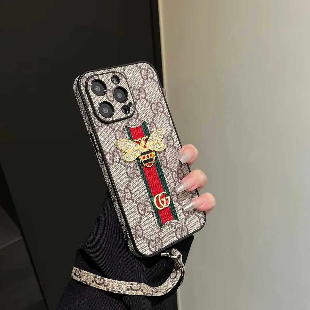 Gucci Bee Diamond Ophidia GG Leather New Apple iPhone Case