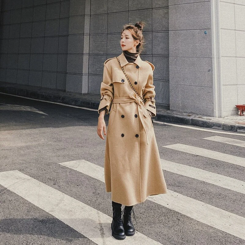 Brand New England Style Double-Breasted Long Women Coat Winter Warm Thick Outerwear Female Clothes with Belt
