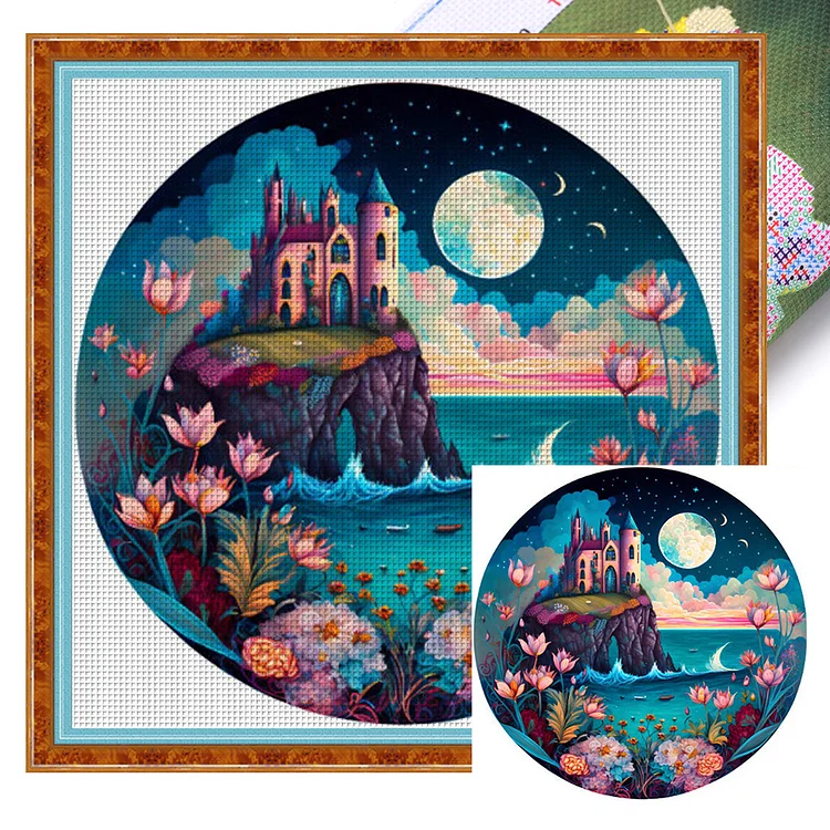 【Huacan Brand】Seaside Castle 16CT Stamped Cross Stitch 40*40CM