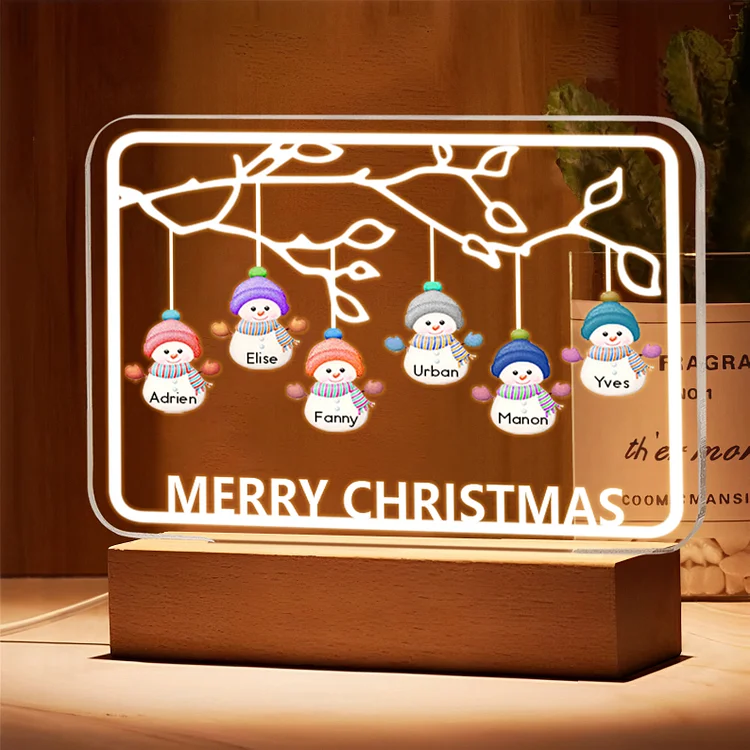 6 Names-Personalized Christmas Family Night Light with Family Member Names, Custom 6 Names Night Light with LED Lighting Bedroom Decoration