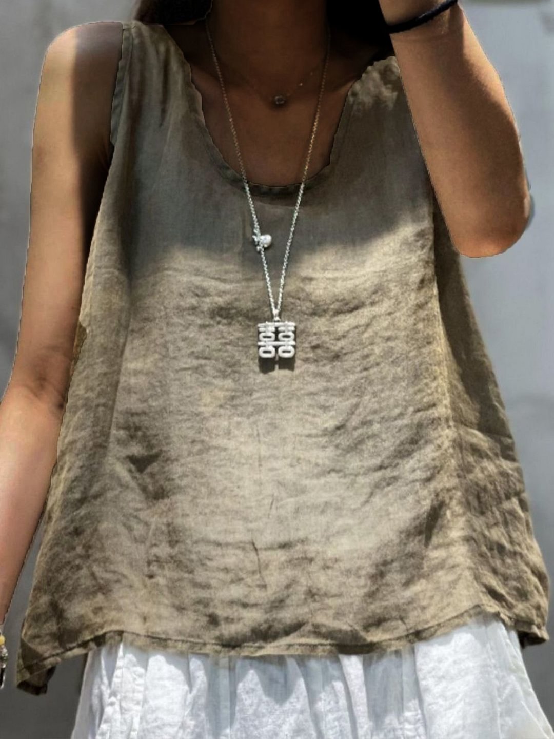 Women's Vintage Cotton Linen Solid Loose T-shirt