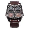 Mens Steampunk Watch Military Big Square Case Design Quartz Dual Time Zone