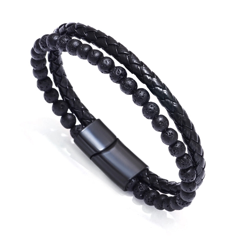 Fashion Stone Pu Leather Alloy Tiger Eye Knitting Natural Stone Unisex Bracelets