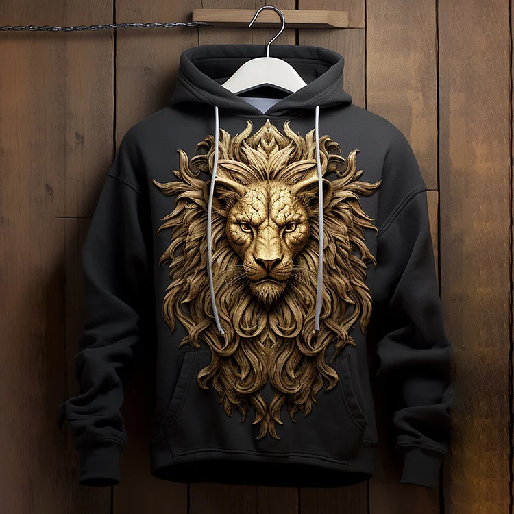 Comstylish Men's Lion Print Hooded Sweatshirt