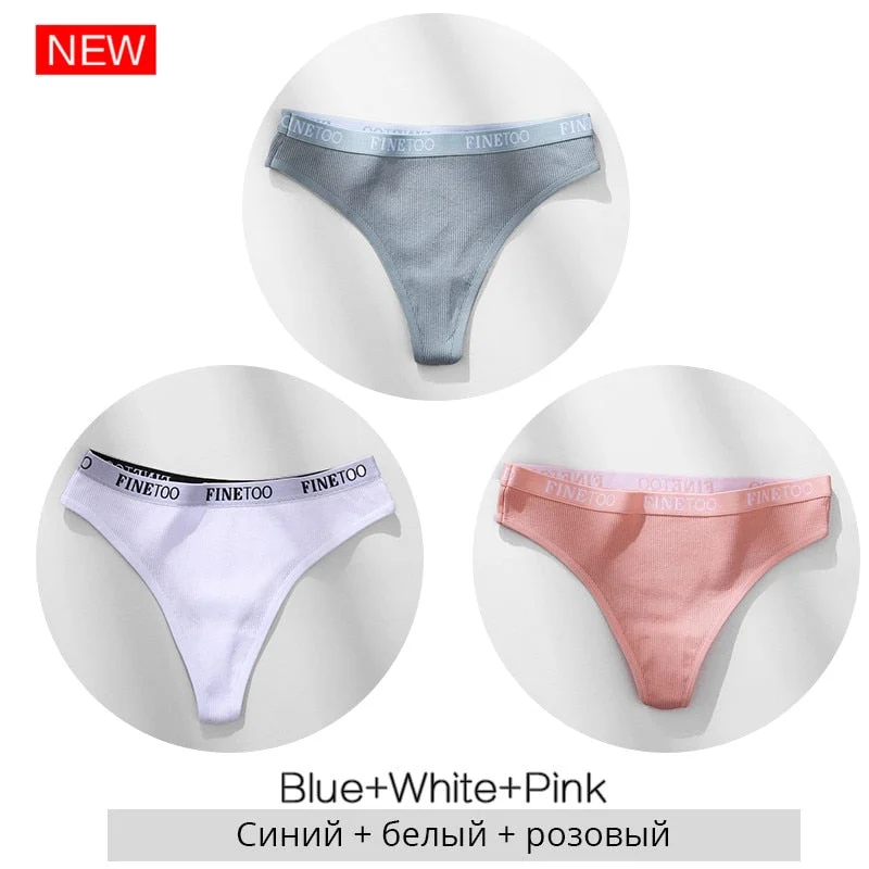 FINETOO Cotton Thongs Women Wide Belt Letter G-string Underwear M-XL Girls T-back Underpants Comfortable Thong Panties Lingerie