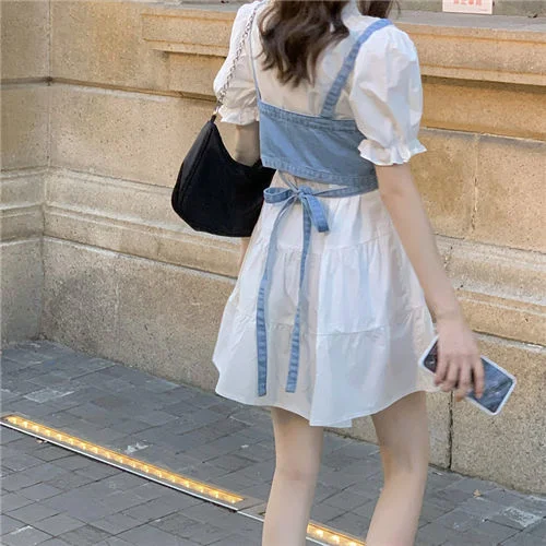 Women Sets Short Puff Sleeve Lovely Girls Elegant Fashion Streetwear Casual Daily Womens Two Piece Vintage Korean Style Retro