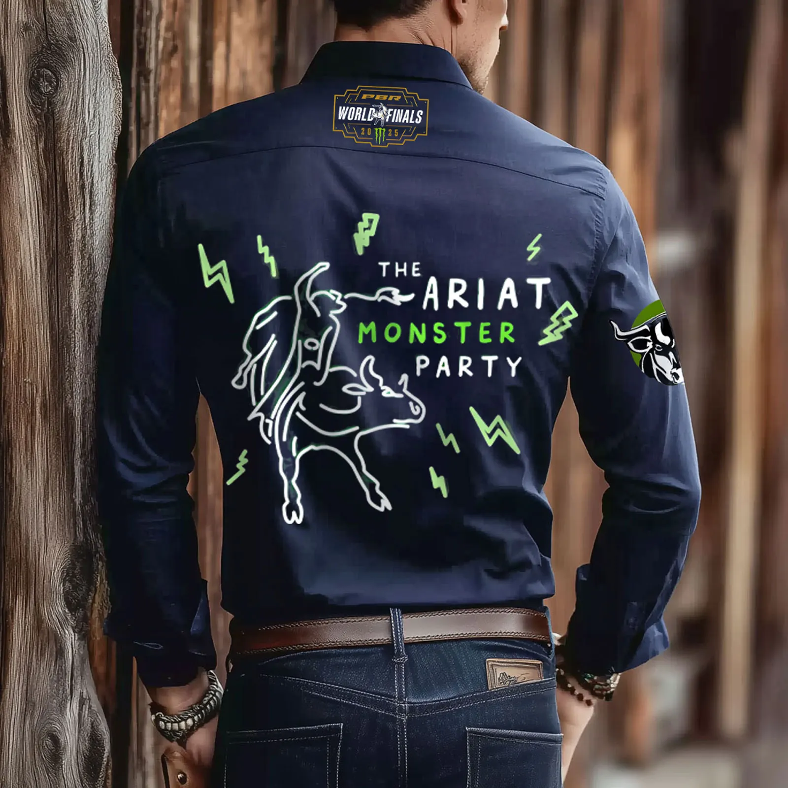 Men's Western Cowboy Style Shirt With Monster Party Print.