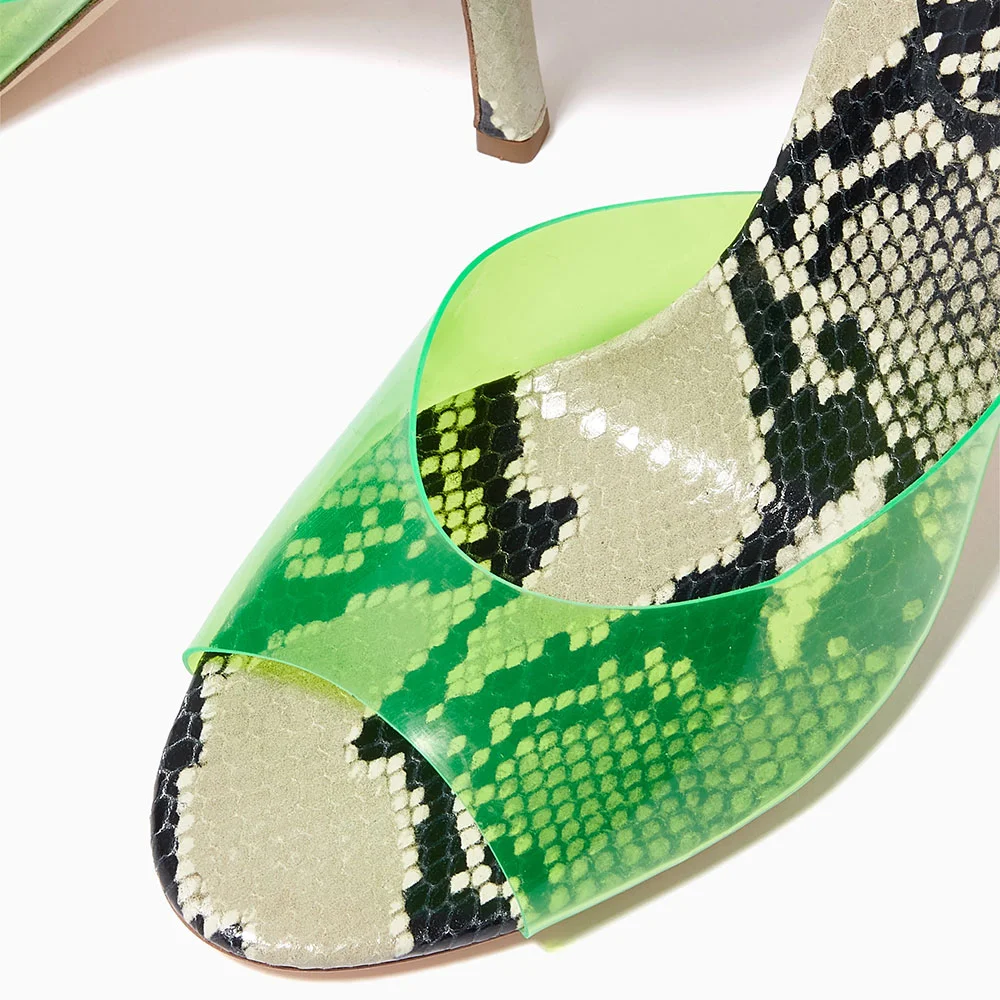 Neon Green PVC Peep Toe Stiletto High Heel Mules Shoes for Women