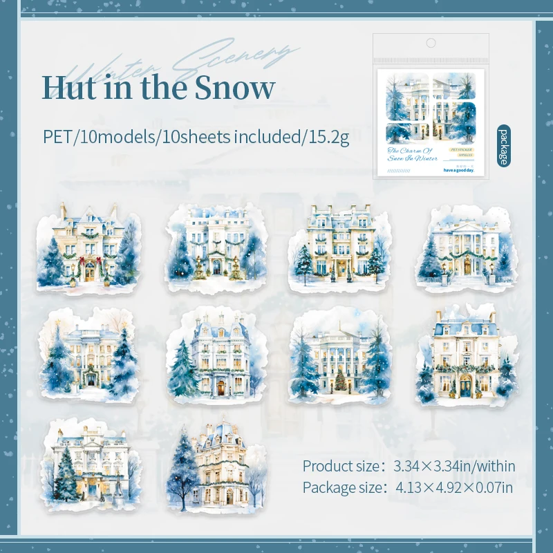 Journalsay The Charm of Snow in Winter Series Vintage Snow Scene Landscaping PET Sticker 