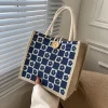 Flower Chessboard Linen Casual Daily Lunch Bag