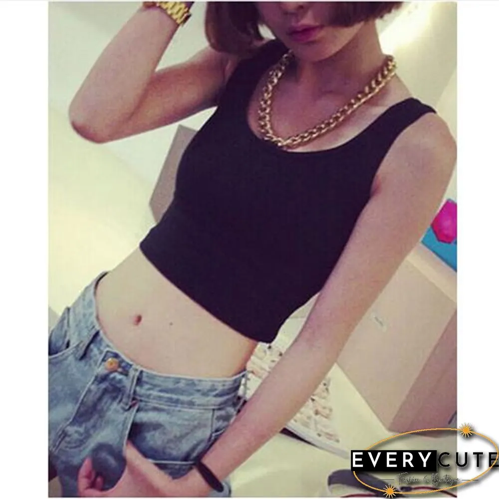 Summer Slim Render Short Top Sexy Women Sleeveless Crop Tops Tank Solid Blackwhite Vest