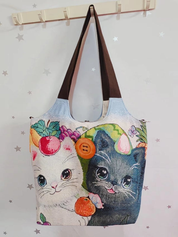 Women’s Large Canvas Elephant Ethnic Style Square Zipper Shoulder Bag