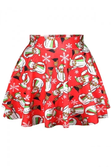 Red Ugly Christmas Snowman Womens Cute Holiday Pleated Skirt-elleschic