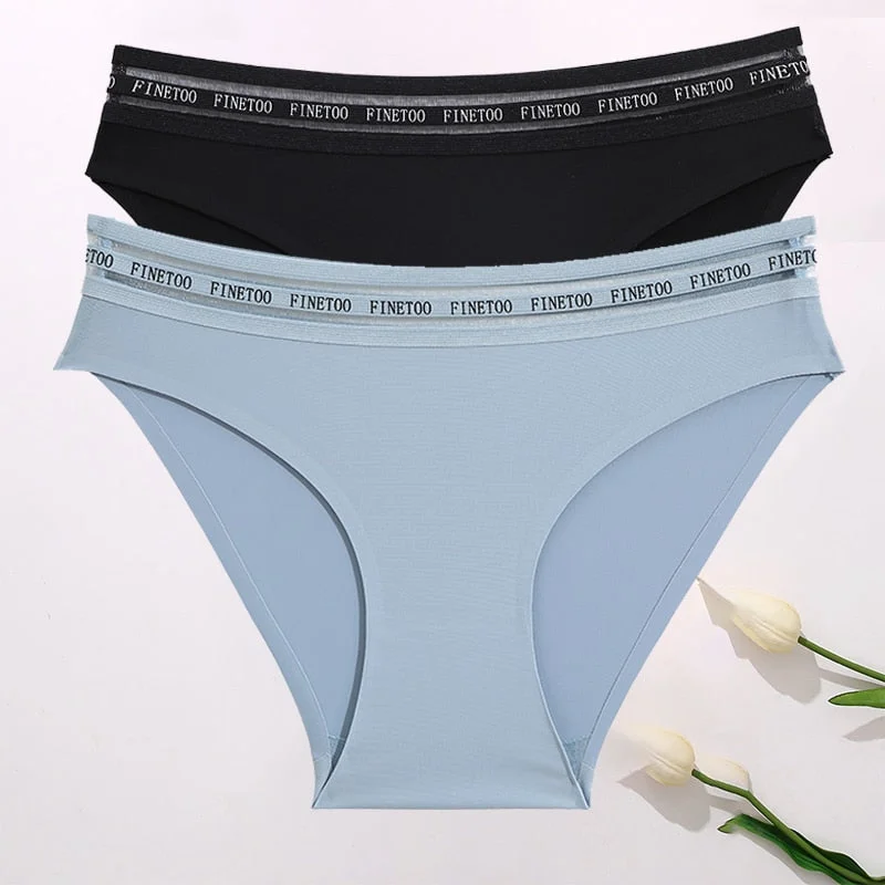 FINETOO 2PCS/Set Women Seamless Panties Lingerie Letter Underpant Ladies 7 Solid Colors L-XXL Woman Sexy Panty Briefs Underwear