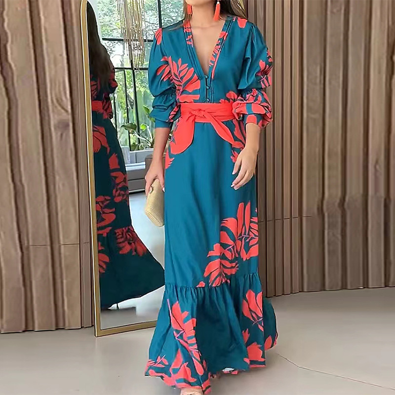 Mature Women Bohemian Style Fashion Printed Long Sleeve Dress