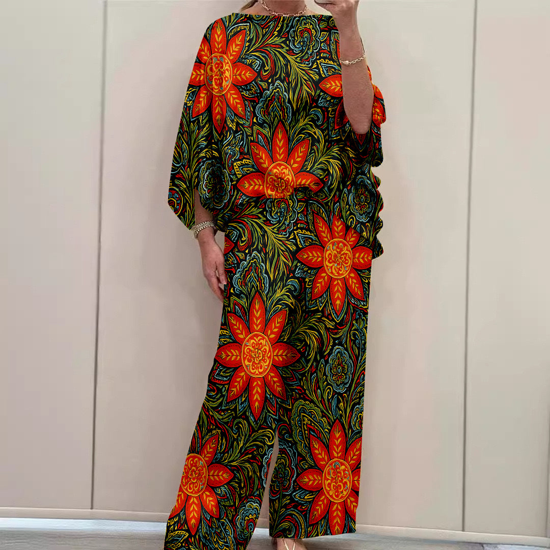 Women Long Sleeve V-neck Graphic Floral Printed Top