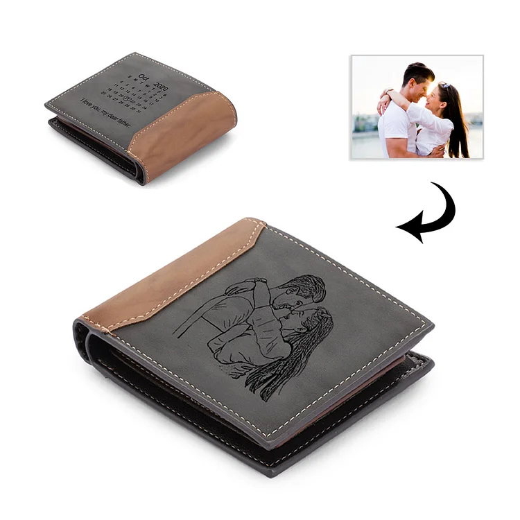 Personalized Men Photo Wallet Engraved Calender Gifts for Him