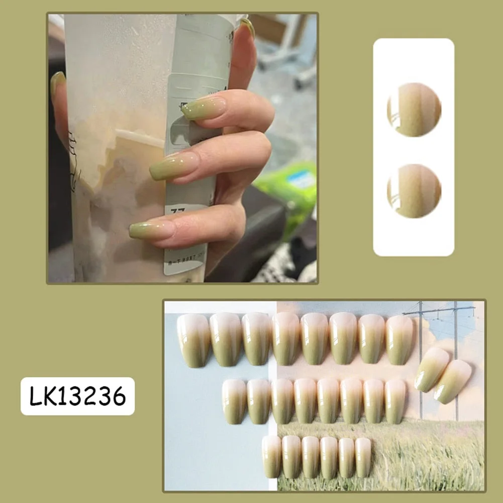 false nails short Green Solid Color with Gold Foil and Shell 3D Decoration Fake Nails Cute Bride Fake Nails Full Nail Tips-Nail Inspo