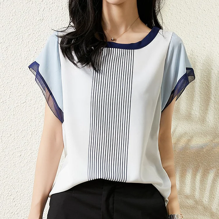 Blue Shift Casual Striped Printed Shirts & Tops QueenFunky
