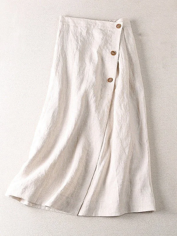 Pure Color Elastic Waist A-Line Casual Linen Skirt