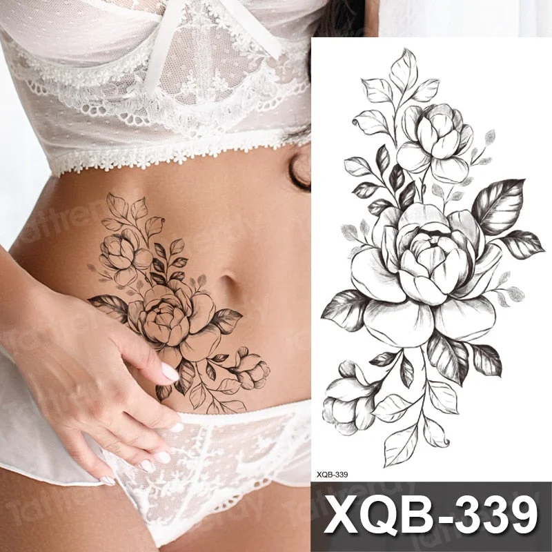temporary tattoo flower snake dragon anime sexy body art stickers black lion skull tattoo sleeve for women men boys sexy decal