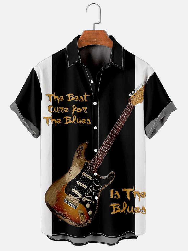 Men's Simple Music Guitar Patchwork Shirt