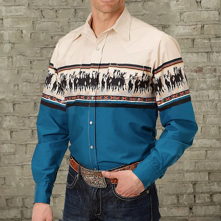 Contrast Color Casual Western Shirt