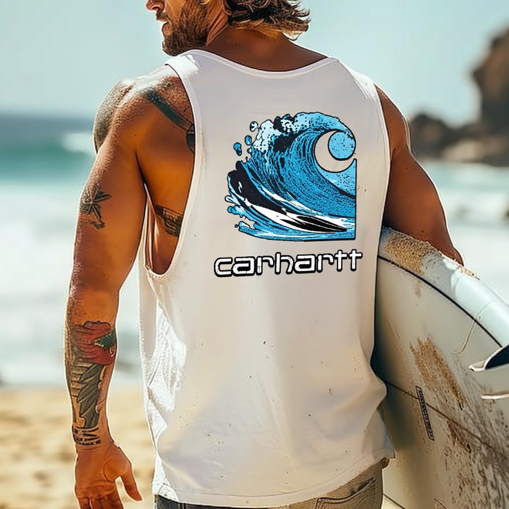 Men's Vintage Surfing Print Round Neck Sleeveless Tank Top / TECHWEAR CLUB / Techwear