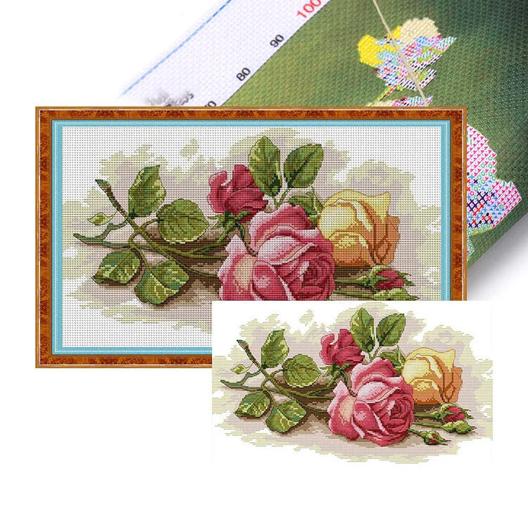 Joy Sunday-Watercolor Roses (44*27cm) 14CT Stamped Cross Stitch gbfke