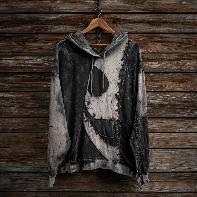 Halloween Spooky Face Contrast Patchwork Hoodie