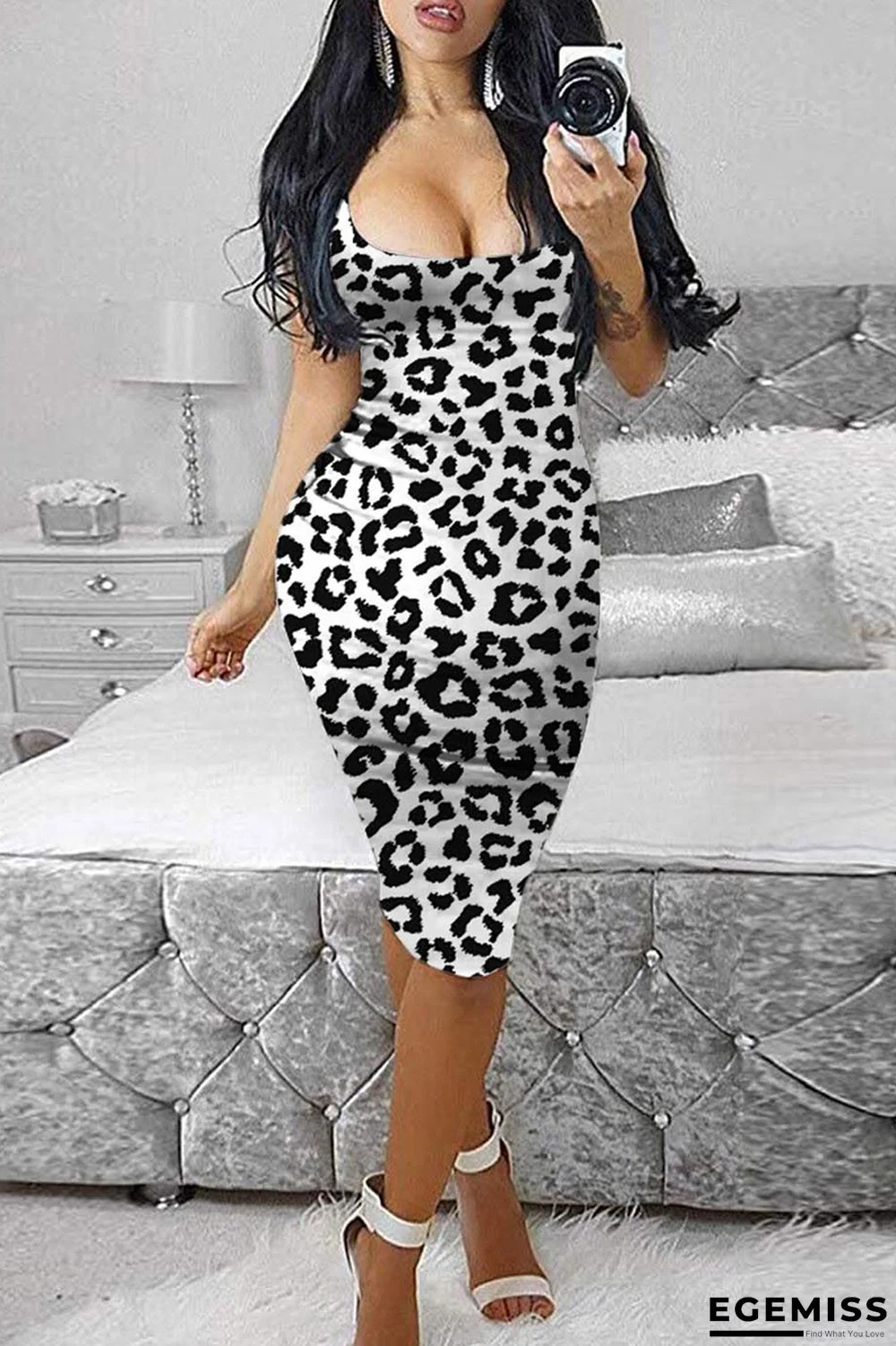 Leopard Print Fashion Sexy Print Basic U Neck Vest Dress | EGEMISS