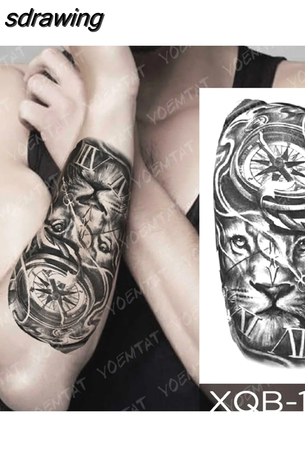 sdrawing Temporary Tattoo Sticker Geometric Tiger Wolf Death Flash Tattoos Leopard Totem Body Art Arm Fake Tatoo Women Men