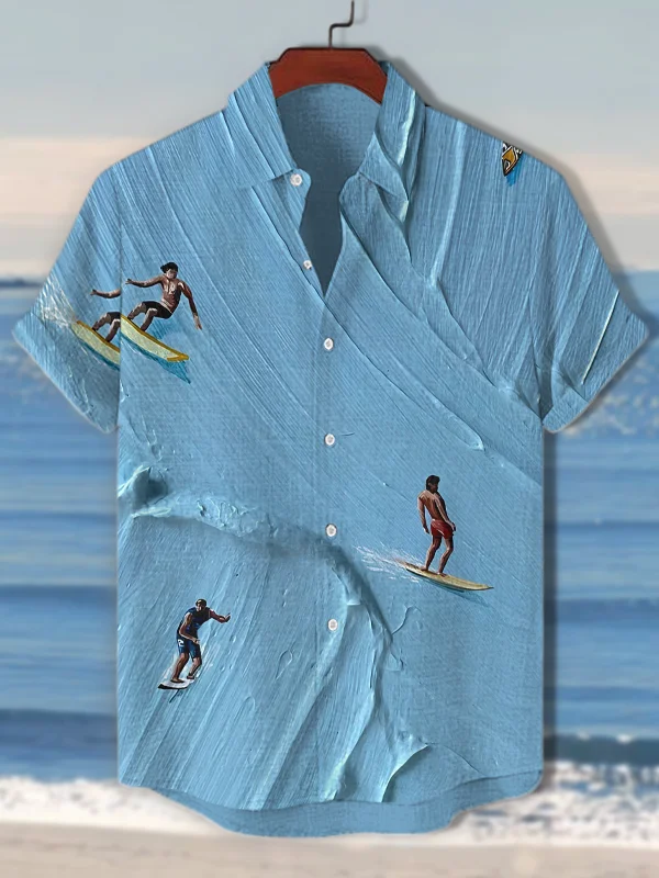 Men's Surfing Oil Painting Texture Pattern Print Shirt