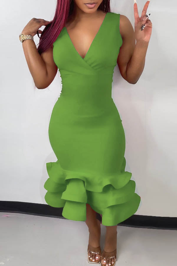 Skinny Wrap Bandage Solid Color Split-Front Split-Joint V-Neck Maxi Evening Dresses main image 0