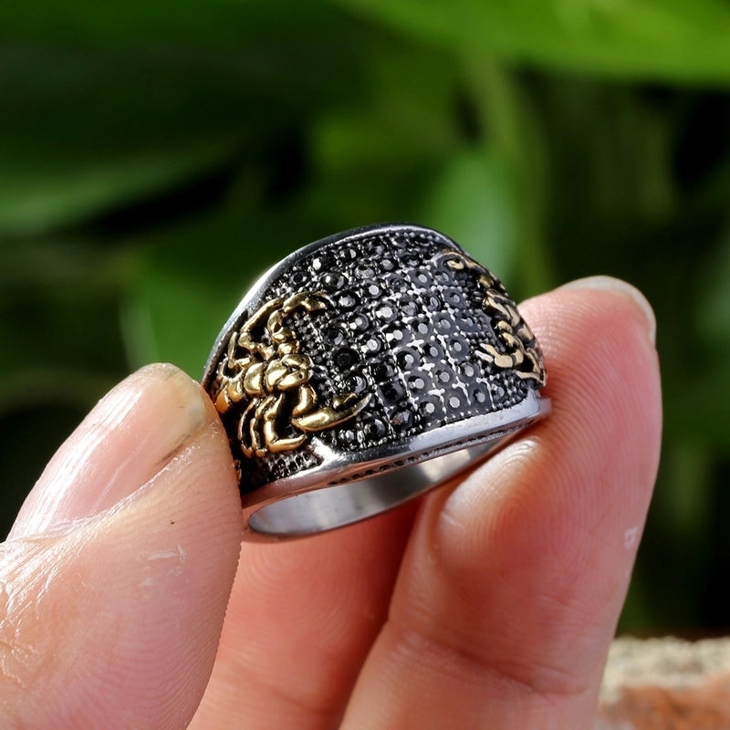 Casual Retro Scorpion 316 Stainless Steel Rhinestones 18K Gold Plated Unisex Rings