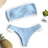 2019 New Bikinis Women Frilled Textured Strapless Bikini Set Swimsuits Swimwear Padded Low Waist Ruffles Bandeau Swimming Suit