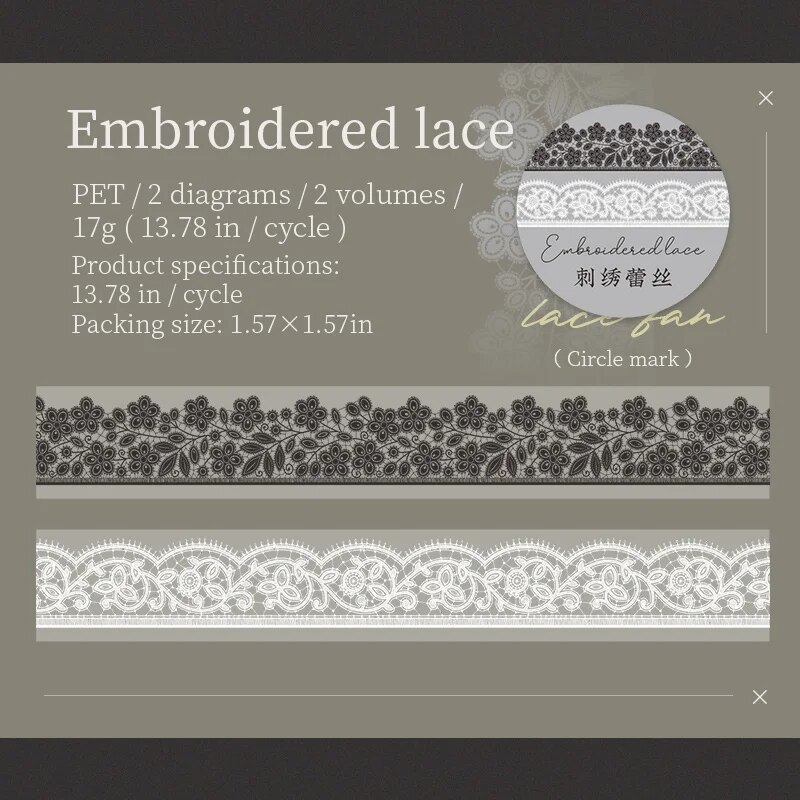Journalsay 2 Rolls/set 20mm*200cm Lace Control Series Vintage Lace Flower PET Tape