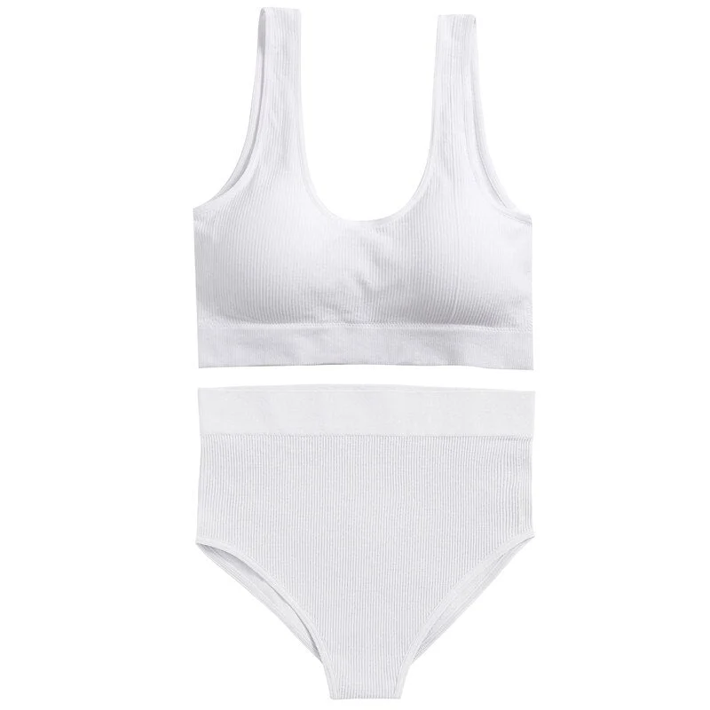 Seamless Women Sexy Bra Set U-back Cropped Top And Hight Waist Pantys Comfortable Underwear Suit S-XL Ultra-thin Lingerie Girls